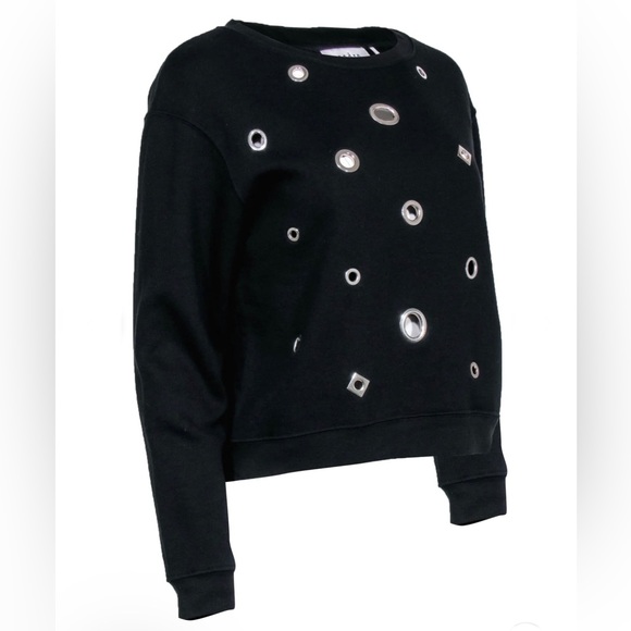 SANDRO Paris Crewneck Sweatshirt With Silver Grommet Eyelets Black - Picture 8 of 9